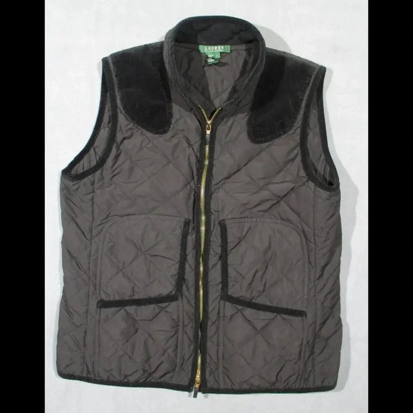 Women's Lauren Ralph Lauren Sport Quilted Hunting Corduroy Black Vest Jacket L - Picture 1 of 5